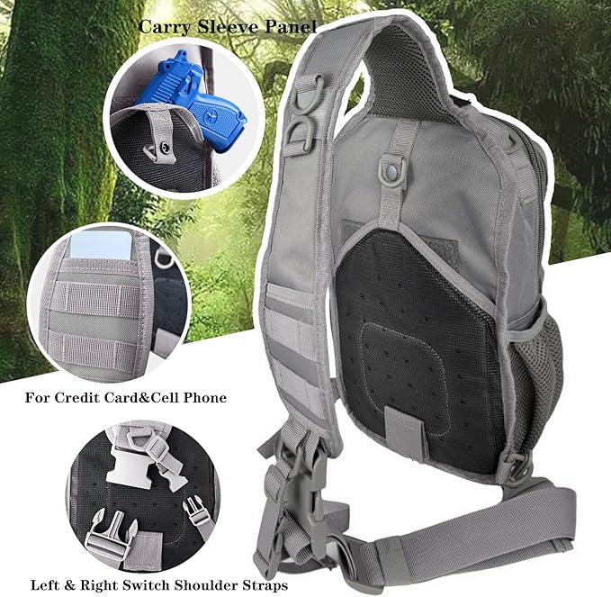 Tactical Shoulder Sling Bag, Small Chest Pack, 13L Backpack for Men Outdoor Sports, Grey