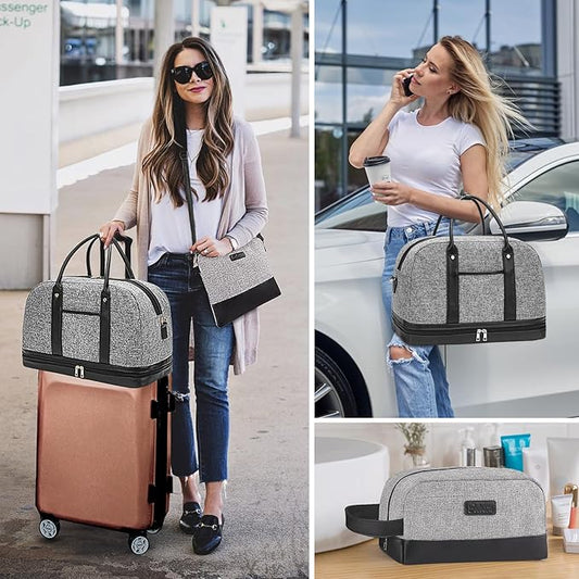 Weekender Bag for Women Canvas Overnight Bag Large Travel Tote Bag Carry on Shoulder Duffle Bag With Shoe Compartment,Perfect for Travel/Daily Use/Birthday Gift …