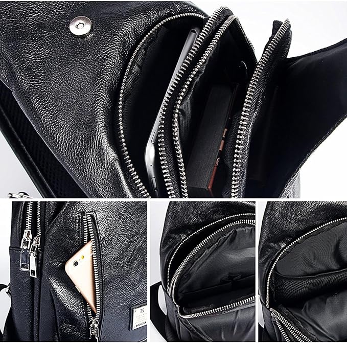 Small Sling Bag Crossbody Backpack Over the Shoulder Bag for Men Women Travel Outdoors, Lightweight Chest Pack (Small, PU leather)