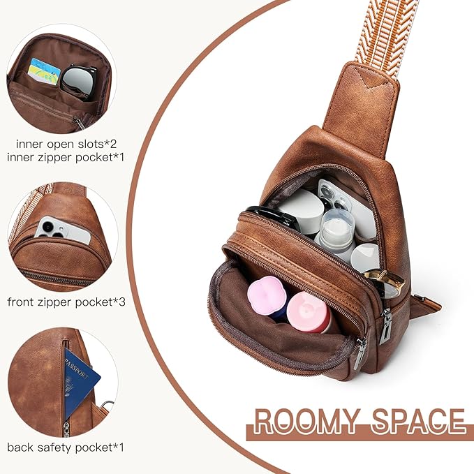 7L Sling Bag for Women Men Vegan Leather Crossbody Bags Fanny Pack Purse Backpack Over Shoulder Bag Travel Anti Theft