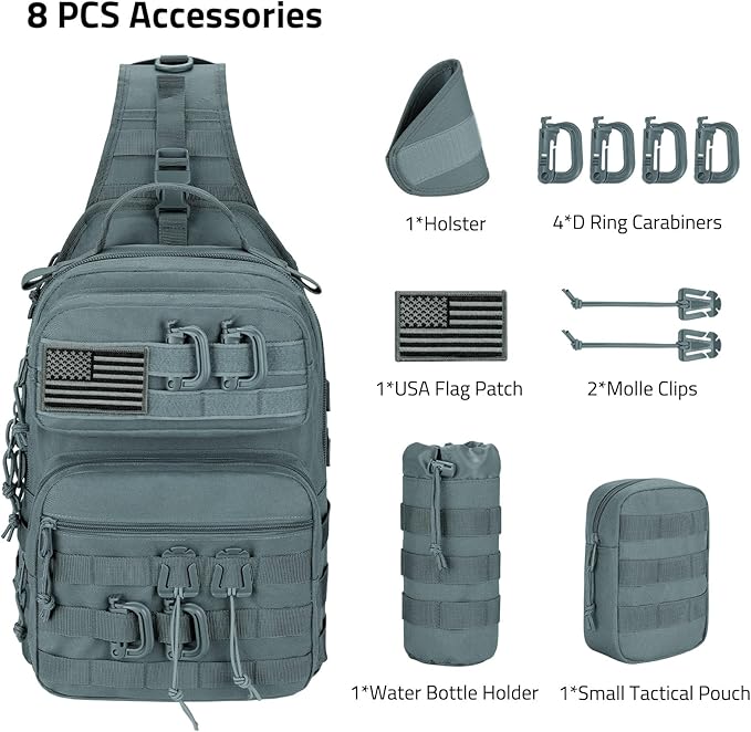 CVLIFE Tactical Sling Bag Backpack for Men Military Shoulder Sling Bag Molle Army Assault Detachable Tactical Bag with Bottle Holder Concealed Carry Daily Day Pack Work Bag for EDC Hiking, Grey