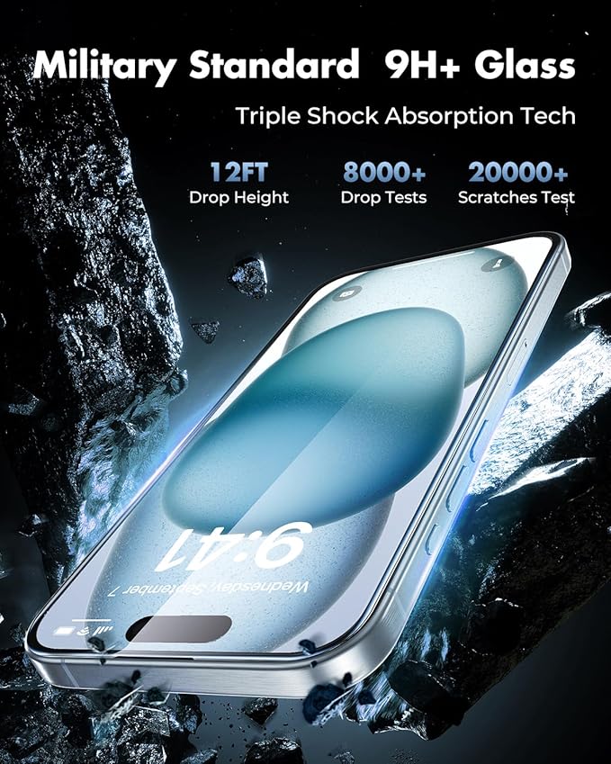 UNBREAKcable 3-Pack Screen Protector for iPhone 15 Tempered Glass - [One-Pull Perfection] [Auto Dust-Elimination] [9H+ Hardness] [99.99% HD Clear] Full Coverage for iPhone 6.1 inch