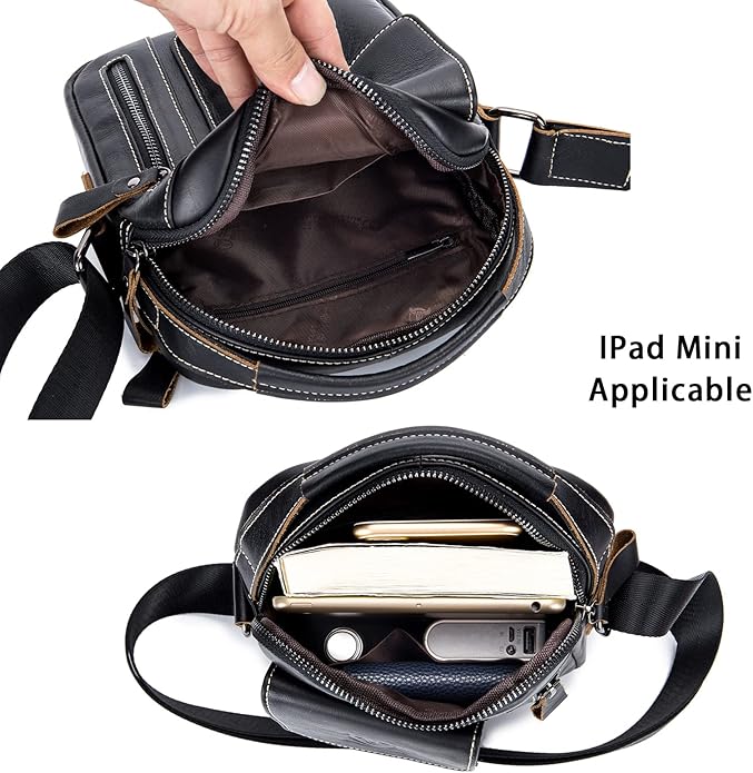 LUKZIJAES Small Genuine Leather Shoulder Bag Men Messenger Handbag Lightweight Sling Crossbody Bag