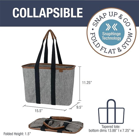 CleverMade EcoBasket Reusable Grocery Tote - Collapsible Storage Shopping Organizer - Heavy Duty Utility Bag Home