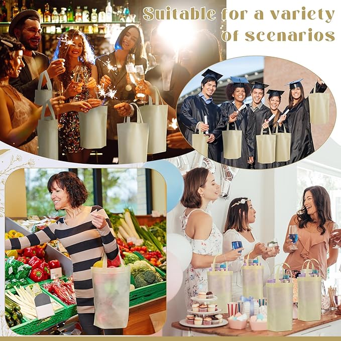 Windyun Reusable Grocery Bags Large Non Woven Shopping Bags with Handle Foldable Portable Tote Carryall Bulk 11.8x6x13.8 Inch