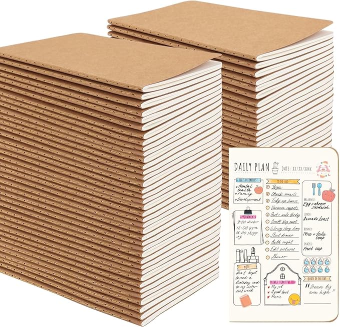 Oucaru 64PCS Mini Notebooks Bulk, 3.5" x 5.5", Brown, 60 Pages Blank Paper Small Pocket Notebook Set, Mini Journal Memo Notepads for Kids, Students, Traveler, School Office Supplies