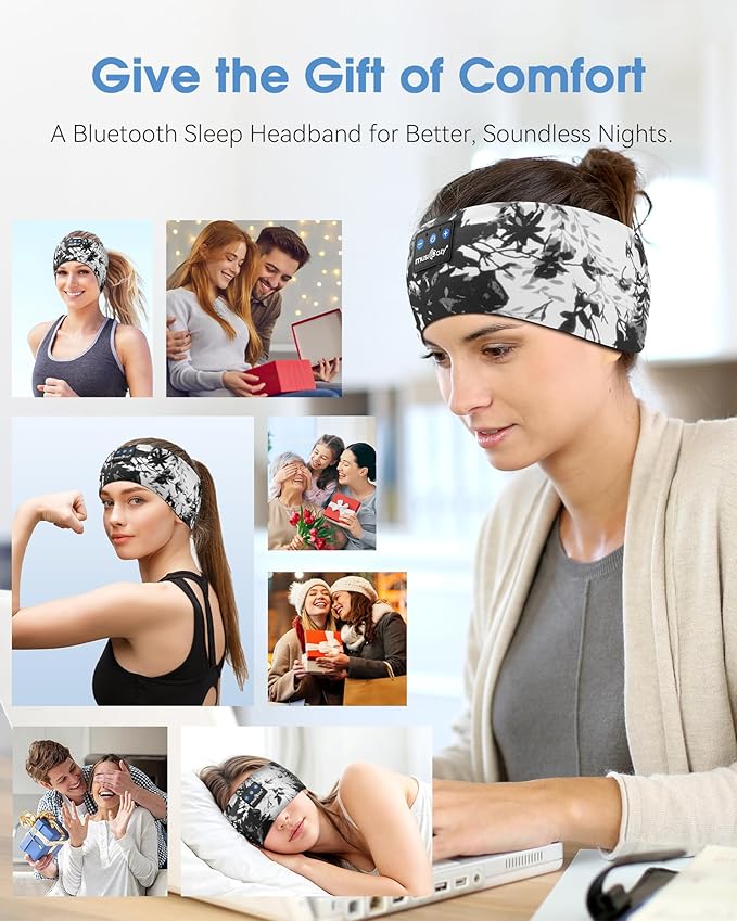MUSICOZY Sleep Headphones Bluetooth Headband 5.4 Wireless Headband Headphones for Sleeping for Side Sleeper with Ultra-Thin HD Stero Speaker for Workout (Ink Black)