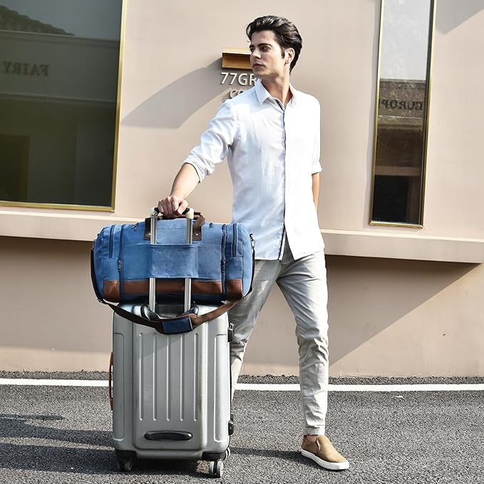 Litvyak Duffle Bag for Travel, 50L Canvas Travel Duffel Bags Overnight Weekend Gym Carry On Luggage Bag for Men & Women(Blue)