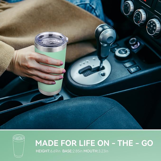 20 oz Tumbler Stainless Steel Tumblers Bulk with Lid Double Wall Insulated Coffee Tumbler Cups for Hot & Cold Drinks Powder Coated Travel Coffee Tumbler Mug Metal (Jade, 6 pack)