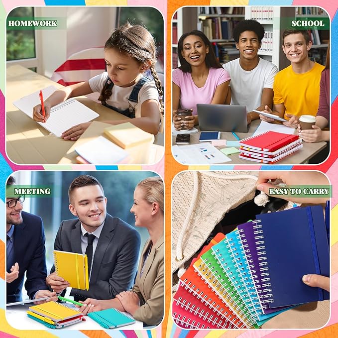 Fulmoon 30 Set A6 Spiral Notebook with Ballpoint Pen in 10 Colors 50 Sheets, 4" x 6" Bulk Ruled Small Notebooks Journals for Back to School Supplies Students Gifts Office Coworkers (Candy Brights)
