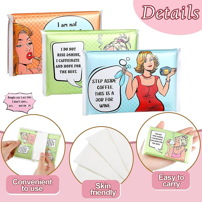 24 Packs Travel Size Tissue Pocket Slim Pack Facial 3 Ply Wallet Size Pocket Tissues for Travel Wedding Party Favors, 6 Styles(Office Lady)