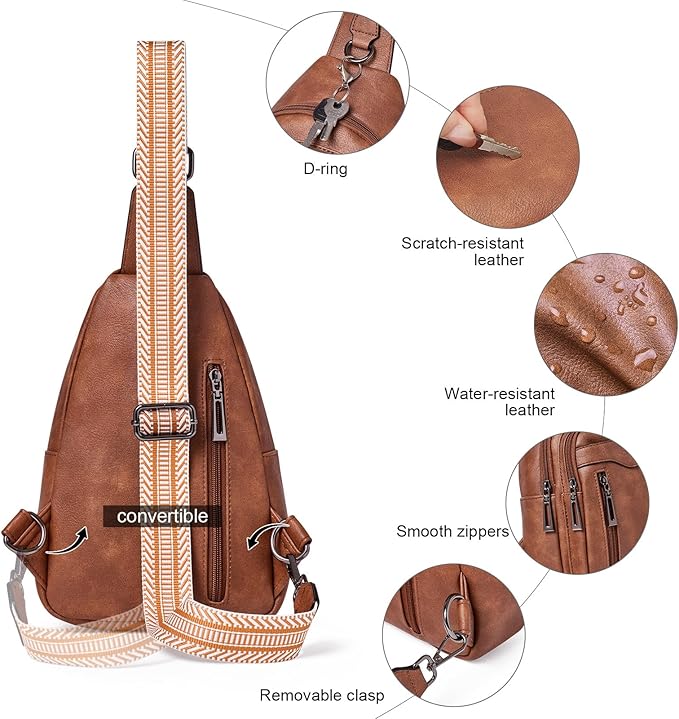 Womens Sling Bag Crossbody Bags for Women Vegan Leather Sling Backpack Daypack Fanny Pack Crossbody Purse Travel