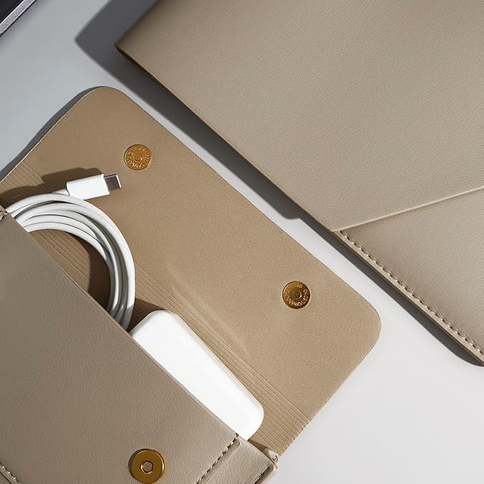 PU Leather Laptop Sleeve Compatible with New 15.3 inch MacBook Air 2023 2024, Surface Laptop 15, Surface Book 13.5, Surface Laptop Studio Color Khaki