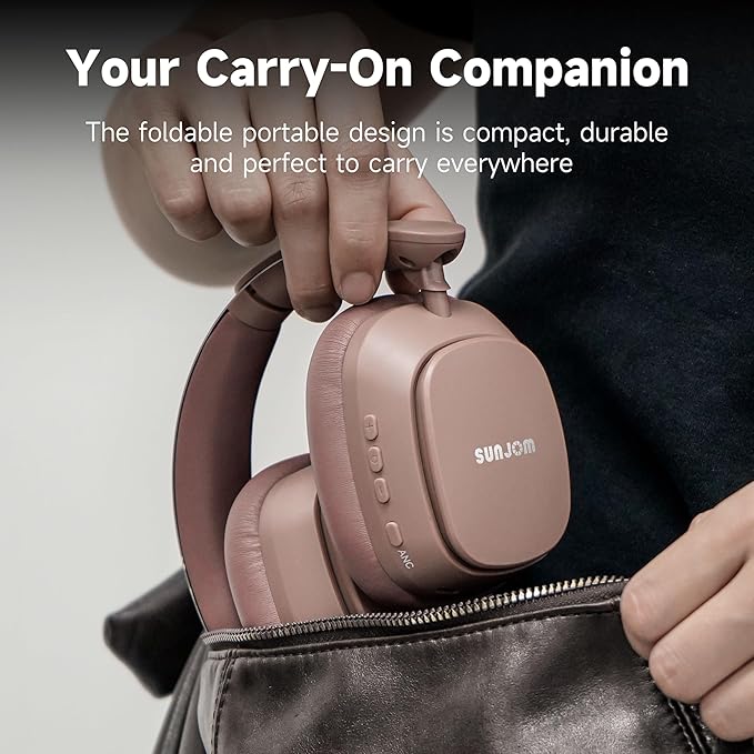 Remix 130H Playtime Bluetooth Over-Ear Wireless Headphones, ANC/ENC Active Noise Cancelling, Foldable Rotatable Lightweight Headphones with Microphone Type-C for Call Travel Sports (Pink Brown)