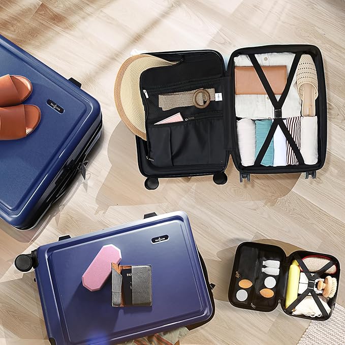 Hard Shell Luggage Sets with Spinner Wheels 4 Piece, Expandable Large Suitcases with TSA Lock, Travel Large Suitcase Set, Navy Luggage Set