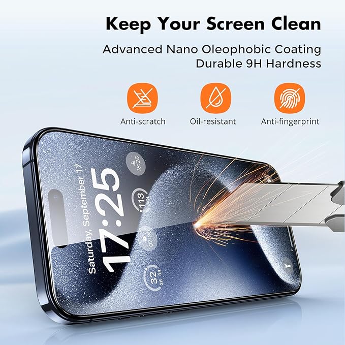 UNBREAKcable 4-Pack Screen Protector for iPhone 15 Pro Max | Double Shatterproof | 9H Hardness | 99.99% HD Clear | Easy Installation Frame | Case Friendly | For 6.7 inch iPhone