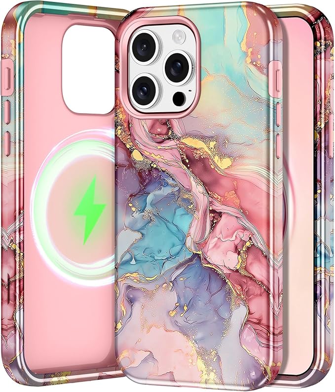 Btscase for iPhone 15 Pro Max Case [Compatible with Magsafe] [Military-Grade Drop Protection] Slim Anti-Scratch Smooth Touch TPU Bumper Shockproof Magnetic Phone Case for Women Girls Men, Rose Gold