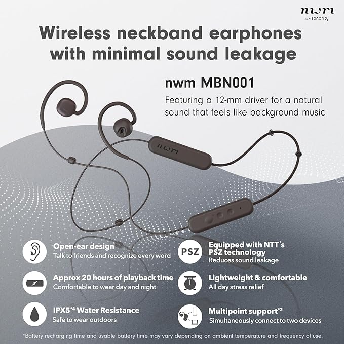 nwm NTT Sonority Wireless Open-Ear Speakers (Neckband) with PSZ Technology MBN001 Dark Brown