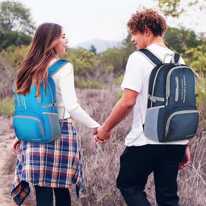 ZOMAKE Lightweight Packable Backpack, 35L Light Foldable Hiking Backpacks Water Resistant Collapsible Daypack for Travel(Navy Blue)