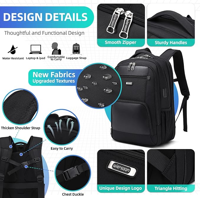 Travel Laptop Backpack for Men Women Black College Mens School Bookbag Men's Work Computer Backpack Business Traveling Back Pack with Charger 17 Inch Laptop Compartment Luggage strap