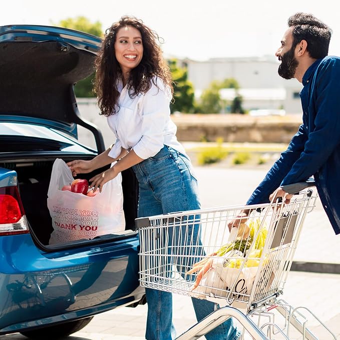Delxo Grocery Bags Thank You Plastic T-Shirt Bag (1000 Count), White Supermarket Shopping Bags with Handles for Restaurant, Retail, To Go, Takeout, Convenience Stores 11.5 x 6.5 x 21 In