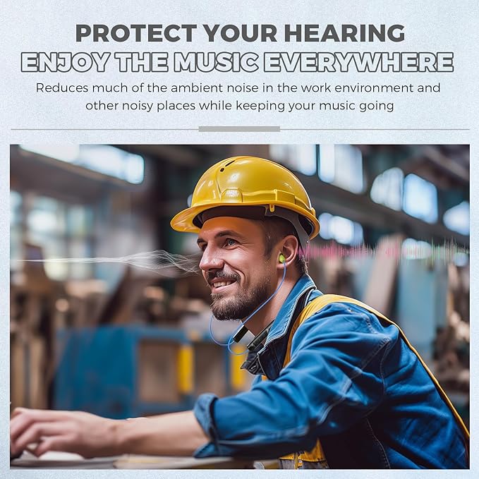 MIPEACE Bluetooth Earplug Headphones, Neckband Wireless Earbuds earplugs-29db Noise Reduction isolating in-Ear earplug Earphones with Controls,IPX5 sweatproof,19+Hour Battery(Blue Green)