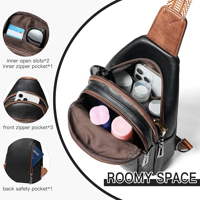 7L Sling Bag for Women Men Vegan Leather Crossbody Bags Fanny Pack Purse Backpack Over Shoulder Bag Travel Anti Theft