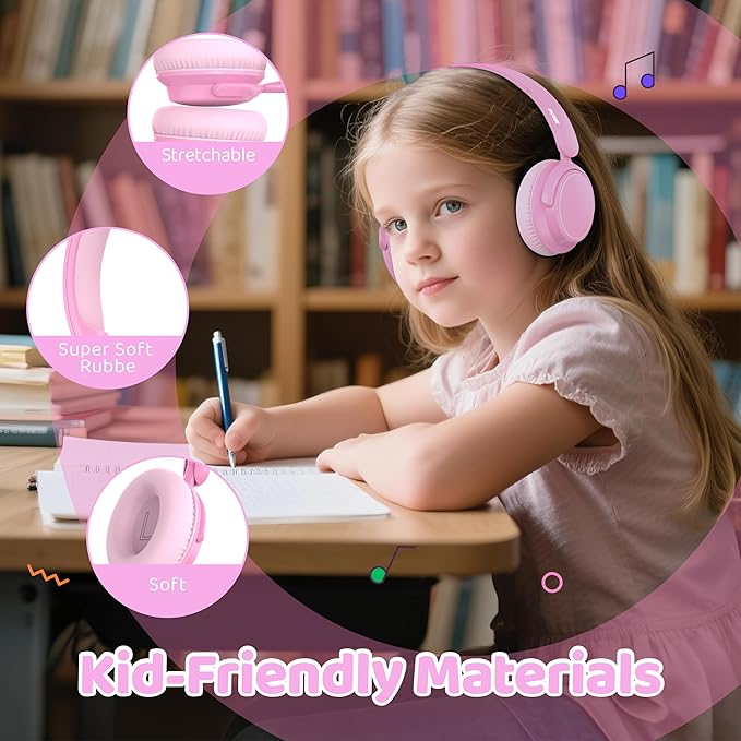 MIDOLA Active Noise Cancelling Kids Headphones Bluetooth 5.4 Wireless Volume Limited 85/94dB,Type C Fast Charging,Over Ear Foldable with Mic Aux Cord for Toddler Child Pad Tablet Pink