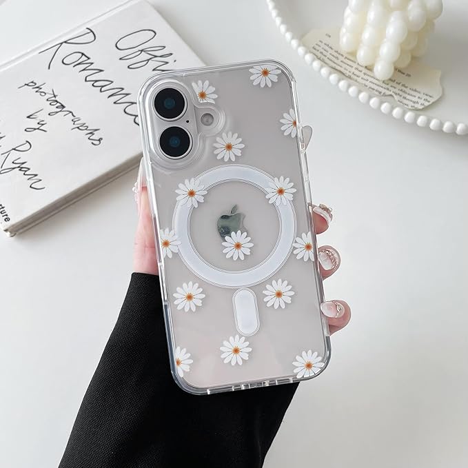 ZTOFERA for iPhone 17 Magnetic Case Compatible with Magsafe,Aesthetic Floral Pattern Design Cute for Girl Women,Anti-Drop Protective Hard Phone Cover for iPhone 17-Daisy