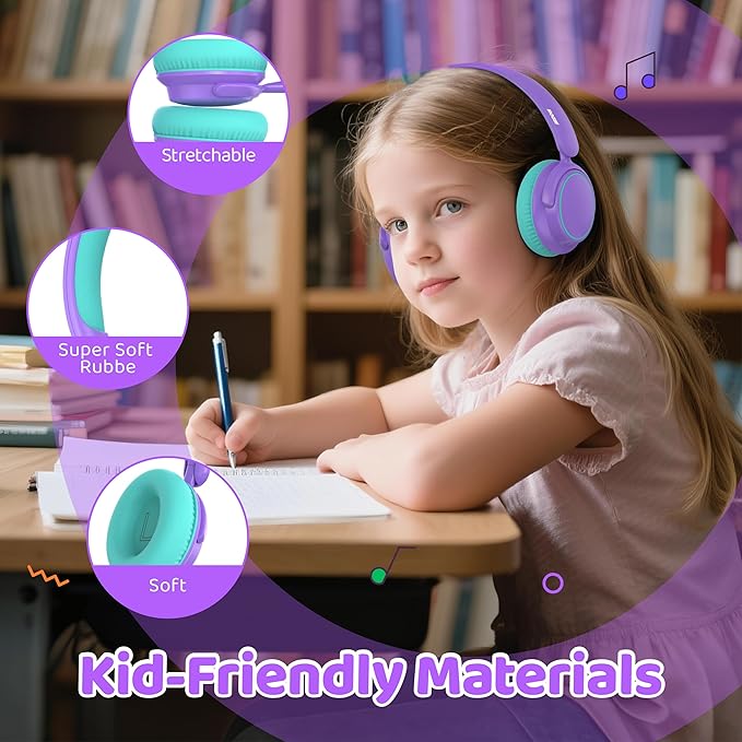 MIDOLA Active Noise Cancelling Kids Headphones Bluetooth 5.4 Wireless Volume Limited 85/94dB,Type C Fast Charging,Over Ear Foldable with Mic Aux Cord for Toddler Child Pad Tablet Purple