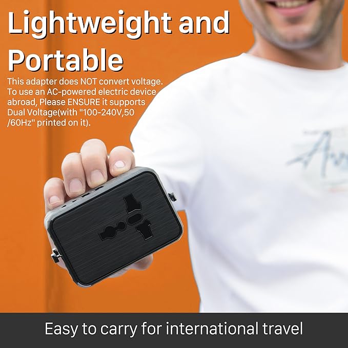 Universal Travel Plug Adapter Worldwide with 2 USB C and 2 USB A Ports, Travel Accessories Travel Charger International Travel Adapter Plug Travel Essentials USA to UK Europe Australia (Black, 17W)