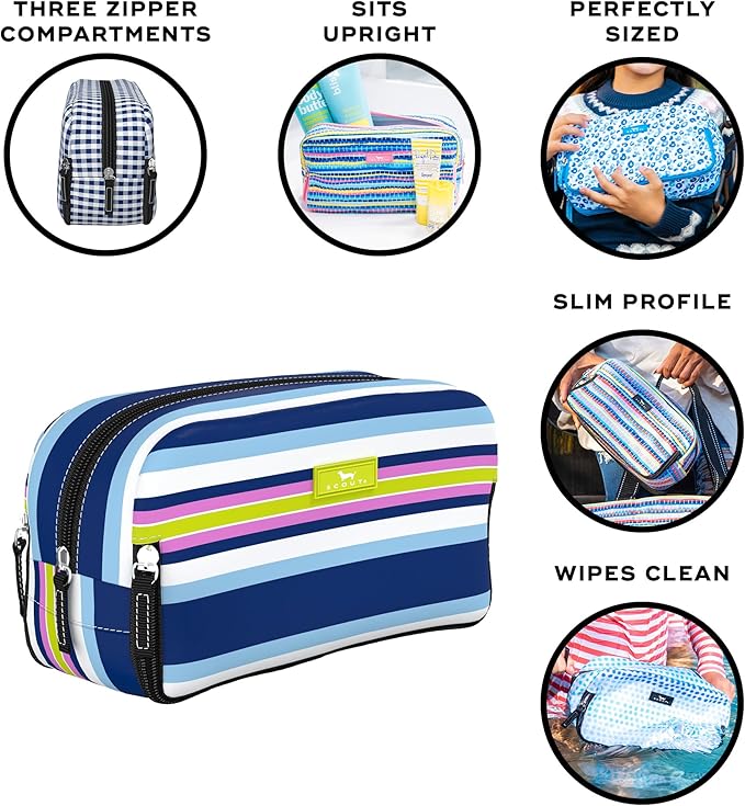 SCOUT 3-Way Toiletry Bag - Travel Makeup Pouch for Women with Three Zipper Compartments - Stands Upright, Wipes Clean