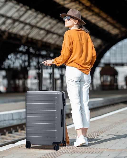 NINETYGO Luggage Sets 2 Piece, Carry On Luggage Airline Approved, Large Checked Luggage with Smooth Spinner Wheels, Expandable, Hard Shell PC Suitcase Sets, TSA Approved, 20in/28in (Grey, Rhine Max)