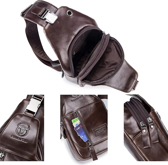 LUKZIJAES Genuine Leather Sling Bag for Men
