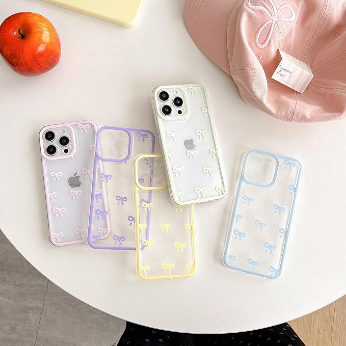 EYZUTAK Case for iPhone 13 Pro Max, Clear Cute Ribbon Bowknot Pattern Aesthetic Transparent Phone Case Raised Camera Protection Stylish Slim Soft Durable TPU Protective Cover for Women Girls - White