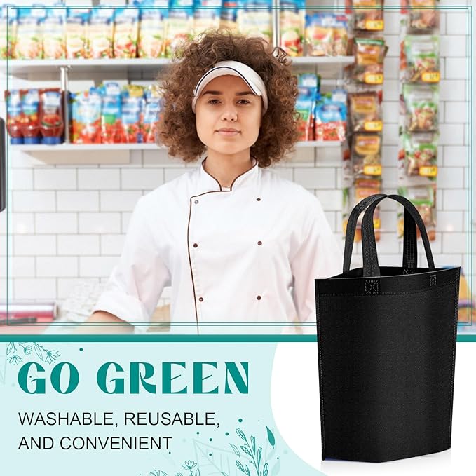 Windyun Reusable Grocery Bags Large Non Woven Shopping Bags with Handle Foldable Portable Tote Carryall Bulk 11.8x6x13.8 Inch