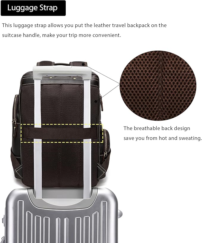 LANNSYNE Vintage Genuine Leather Backpack for men, 15.6" Laptop Backpack Travel Camping 24L Rucksack