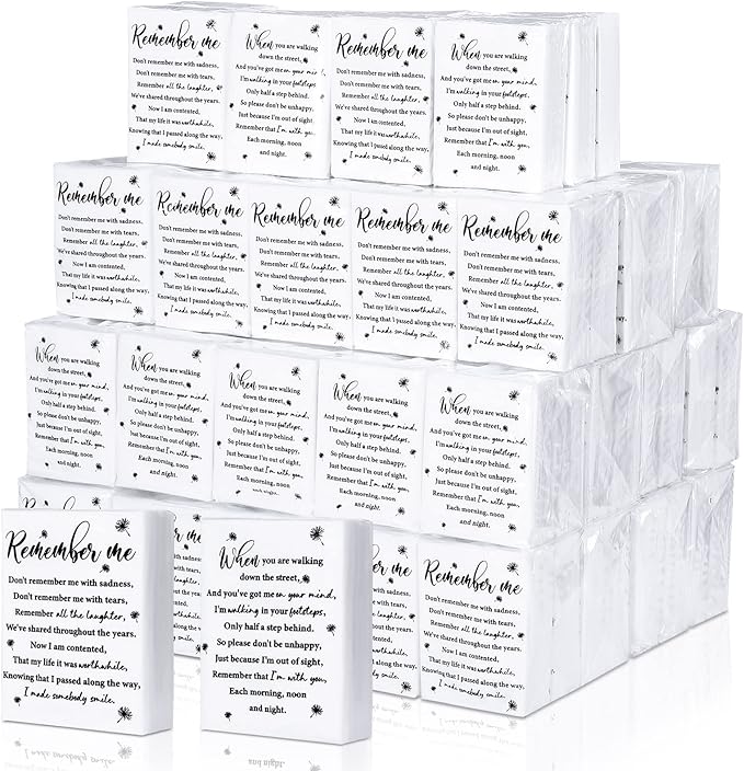 Sinmoe 120 Bulk Funeral Tissues Keepsakes Memorial Facial Pocket Tissues Favors Inspirational Poem 3 Ply Mini Travel Size Tissue Packs Memorial for Guests Relatives Family
