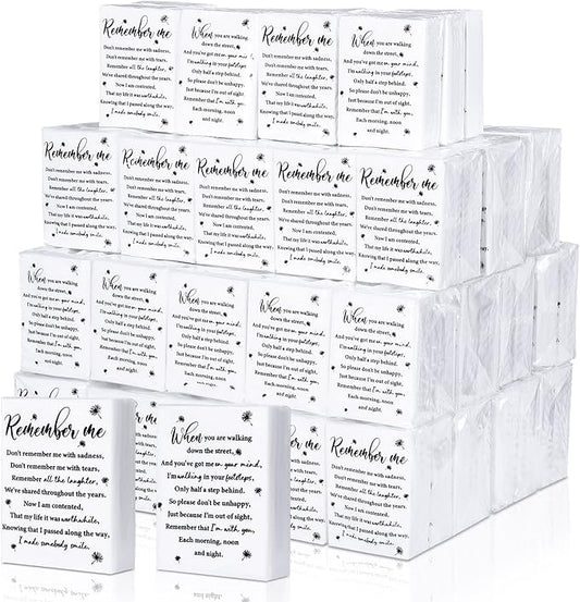 Sinmoe 120 Bulk Funeral Tissues Keepsakes Memorial Facial Pocket Tissues Favors Inspirational Poem 3 Ply Mini Travel Size Tissue Packs Memorial for Guests Relatives Family