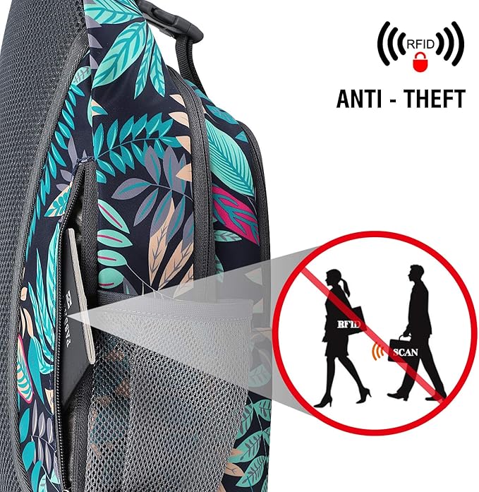 G4Free Sling Bag RFID Blocking Sling Backpack Crossbody Chest Bag Daypack for Hiking Travel(Blue Leaf)