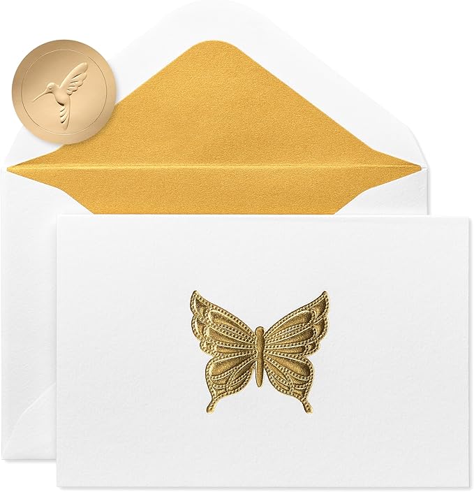 Papyrus Blank Cards with Envelopes, Gold Butterfly (16-Count)