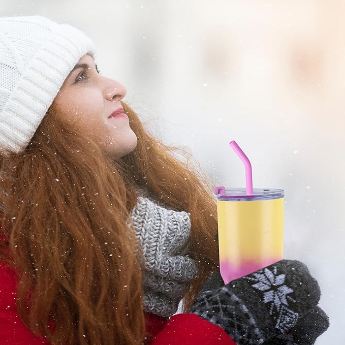 VEGOND 30 oz Insulated Stainless Steel Tumblers with lid and straw Bulk Pack Coffee Mug with Non-Slip Silicone Base, Sweat Proof Powder Coated Cup for Hot Cold Drinks, Pink and Yellow 8Pack