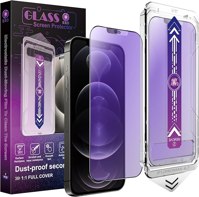 CHISHA 2-Pack Anti Blue Light Matte Screen Protector for iPhone 12 Pro Max 6.7-Inch, Auto Dust Removal, No Bubbles, High Definition Clear, Easy Installation