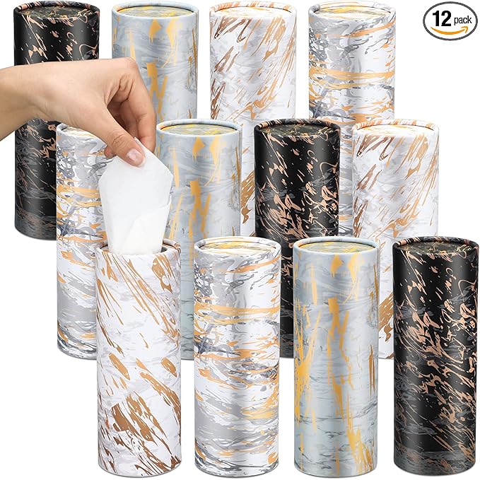 Thenshop 12 Pack 7.1x2.7" Car Tissues Cylinder with 7.1x5.9" Napkin 3 Ply Facial Tissues Bulk Round Boxes Paper Tubes Decorative Container for Car Cup Holder Home Travel Everyday Refill