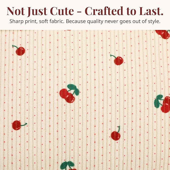 Insulated Cherry Lunch Bag for Women, Stylish Corduroy Tote with Aluminum Lining, Large Capacity Reusable Cooler for Work, Travel, Beach or Picnic, Beige Cream Water-Resistant Lunch Box