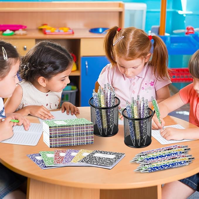 48 Pack Bulk Mini Composition Notebook with 24 Pack Assorted Colors Ballpoint Pens Set, 3.1x4.9 inch Hard Cover,16 Sheets Per Comp Book Marble Composition Notebook for School College & Office Supplies