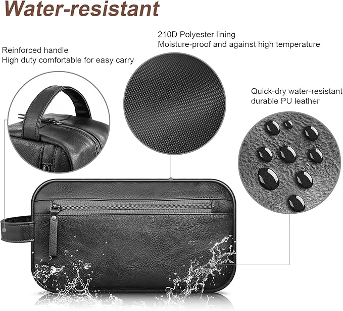 Travel Toiletry Bag for Men and Women, Travel Shaving Dopp Kit Water-resistant Bathroom Toiletries Organizer PU Leather Cosmetic Bags (Black)