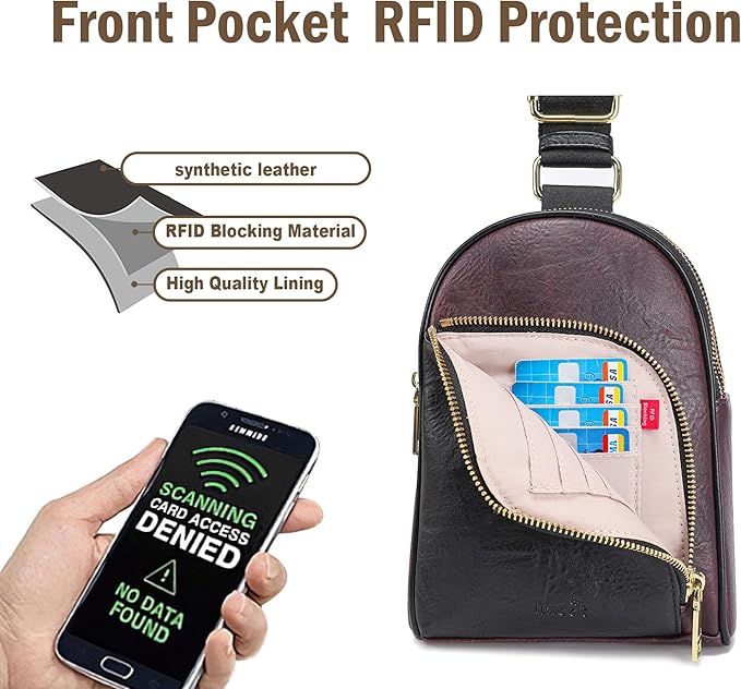 INICAT RFID Blocking Sling Bag Leather Crossbody Bags for Women Fanny Pack Cross Body for Woman Chest Bag for Travel 1.9L