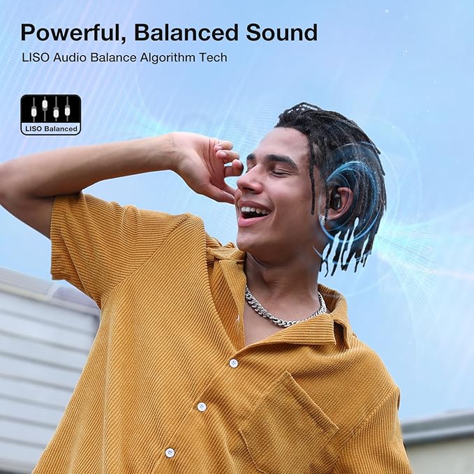 BlitzRock CT3 Pro Open Ear Headphones, Rich Balanced Sound, AI ENC 4 Mics Clear Calls,40H Playtime, IPX5 SweatSafe, Bluetooth 5.4 Wireless Earbuds with Earhooks, App Control