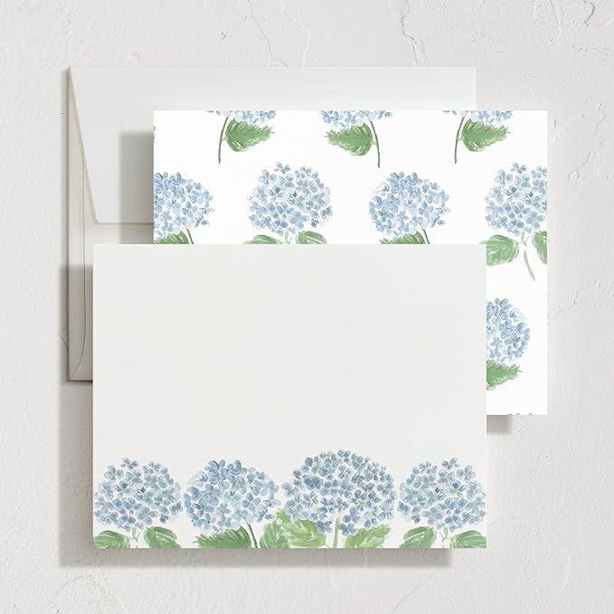 Minted Hydrangea Love Stationery Cards, 10 Count, Blank Cards and Envelopes For Thank You Notes, Invitations & Handwritten Messages, Note Cards & Stationery Set, Gifts for Women, Blue Color Theme